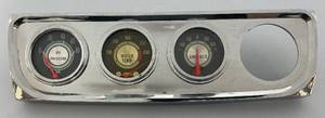 lot 209 image: Vintage 60s- 70s Chrome Instrument Cluster Oil, Water Temp & Amperes (Needs Volt Meter)