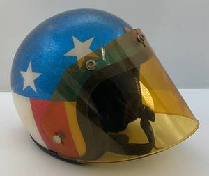lot 1 image: 1970s Easy Rider Metal Flake Helmet With Yellow Visor Size XL
