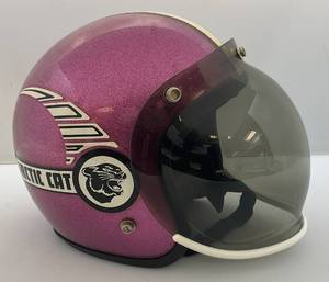 1960's-70's ARCTIC CAT Purple Sparkle Snowmobile Helmet With Visor Size Med.