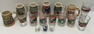 lot 259 image: Misc. Vintage Budweiser Steins And Glasses Including Frags & Lizard & More