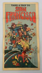 lot 308 image: 1967 Topps Chewing Gum Company  Take A Trip To San Francisco Travel Poster 10 x 18 (Tears Present Fixed With Tape)