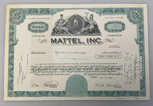 lot 317 image: Vintage MATTEL INC. Stock Certificate (In Protective Sleeve)
