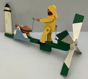 lot 326 image: Very Cool Vintage American Folk Art Fisherman Whirligig 22 12 Long