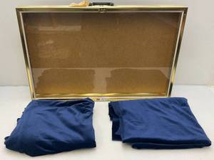 lot 332 image: Glass Front With Brasstone Aluminum Locking Display Case 34 L  x 22 W x 3 H With Key & Table Cover Material