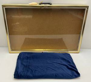 lot 333 image: Glass Front With Brasstone Aluminum Locking Display Case 34 L  x 22 W x 3 H With Key & Table Cover Material