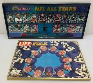lot 344 image: Vintage Topps Chrome NFL All Stars Quarterback Club Players Inc. Framed 12 x 27 & Framed 1962 LIFE Cover Minnesota Vikings Battle Cry Get The Quarterback 14 x 20