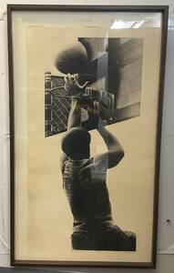 lot 352 image: VERY RARE 26 x 48  Marsha Feigin Etching Basketball Limited Edition 450 Framed Behind Glass 30 x 52