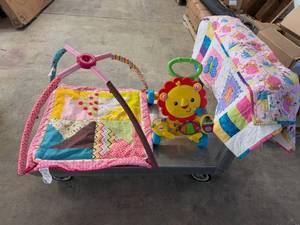 lot 23 image: Handmade Quilt, Baby Playmat & Fischer Price Walk Behind