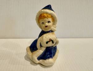 lot 16 image: Vintage Figurine Girl in Blue Coat with Muff