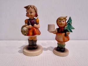 lot 10 image: GOEBEL HUMMEL School Girl & Girl with Fir Tree Figurines