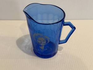 lot 20 image: Vintage Shirley Temple Cobalt Blue Small Glass Pitcher