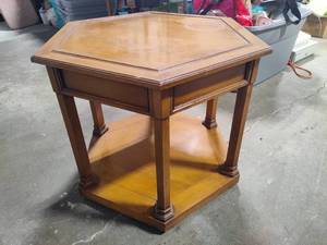 lot 65 image: Vintage Hexagon Wood Side Table