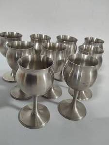 Nine Norwegian Pewter Small Goblets