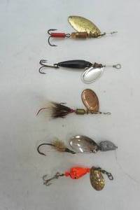 lot 59 image: Vintage Spinner Bait & Fly Fishing Lures Mepps, Finspin, Paul Bunyan