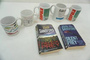 lot 77 image: Fishing Mugs & John Sandford Books