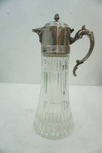 Vintage Godinger Crystal Glass Pitcher, Silver Plated Carafe