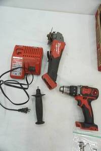 lot 140 image: Milwaukee Grinder, DrillDriver, Charging Block & Bag
