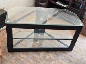 lot 33 image: Glass and Metal TV Stand with Two Shelves