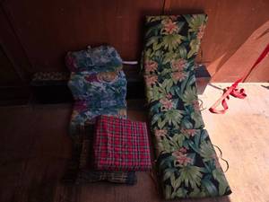 lot 47 image: Collection of Cushions and Lounge Chair Pads with Floral and Plaid Designs