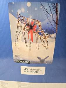 lot 78 image: Lot of 2 Used Woodland Lighted and Motion Doe Christmas Decorations