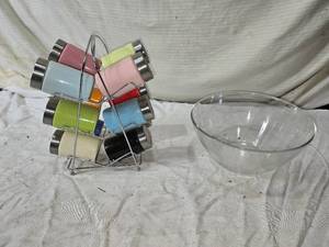 lot 107 image: Glass Spice Jars with Lids and Rack