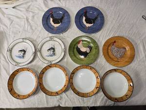 lot 108 image: Chicken-Themed Ceramic Dinner Plates, Bowls, and Mugs