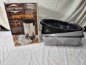 lot 115 image: West Bend Party Perk Coffee Urn and Roasting Pans Set