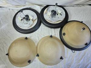 lot 130 image: Frosted Glass Ceiling Light Fixtures with Mounting Plates