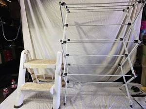 lot 144 image: Foldable Laundry Drying Rack and Two-Step Stool