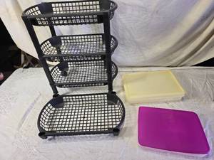 lot 147 image: Multi-Layered Storage Rack, Tupperware and Textiles Collection