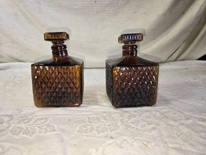 lot 164 image: 2 Vintage Amber Glass Decanters Made in Taiwan