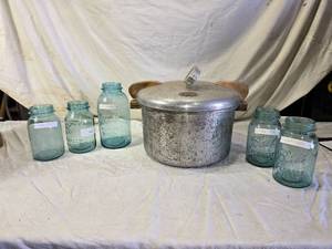 lot 169 image: Vintage National Pressure Cooker and Vintage Ball Mason Jars