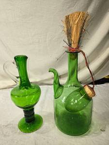 lot 178 image: Pair of Hand-Crafted Bischoff Green Glass Decanters