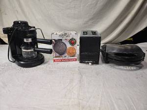 lot 199 image: Espresso Machine, Toaster, Waffle Maker, and Corn Dog Maker