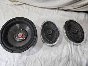lot 238 image: Used Car Audio Speakers Planet Audio TQ12 12 Subwoofer and PSM Marine H2O9 Speakers - Untested