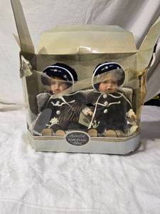 lot 251 image: Lot of Genuine Twins Porcelain Dolls and Plush Doll in Polka Dot Dress