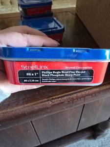 lot 266 image: Lot of 8 Containers of SteelLinx Phillips Bugle Head Fine Thread Drywall Screws and Soap Dispenser