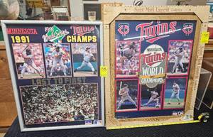 lot 1725 image: 2 MN TWINS 1987 & 1991 WORLD CHAMPS FRAMED