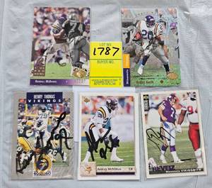 lot 1787 image: FIVE SIGNED MN VIKINGS FOOTBALL CARDS