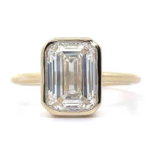 lot 19 image: NEW Modern 3 Carat Diamond Emerald Cut Bezel Solitaire Ring in 14k Yellow Gold Retail $4,495 VIDEO