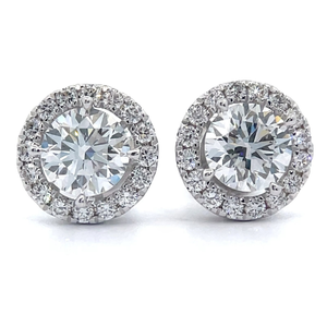 lot 13 image: NEW 2 Carat Diamond Halo Pav Stud Earrings in 14k White Gold w EGL Report VIDEO