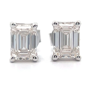lot 15 image: NEW 2 Carat Diamond Emerald Cut Solitaire Stud Earrings in 14k White Gold w EGL Card VIDEO