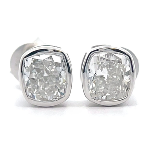 lot 25 image: NEW 1 Carat Diamond Cushion Cut Solitaire Bezel Stud Earrings in 14k White Gold Retail $2,495 VIDEO