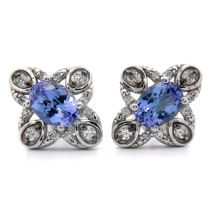 lot 42 image: NEW Tanzanite & White Sapphire Flower Stud Earrings VIDEO