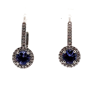 lot 45 image: NEW Tanzanite & Natural Diamond Round Halo Leverback Earrings VIDEO