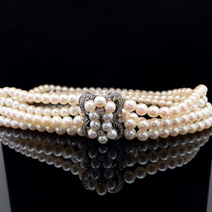 lot 20B image: 0.50 Carat Natural Diamond & Cultured Pearl Multi-Strand Choker Necklace VIDEO