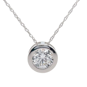 lot 31 image: NEW 1 Carat Diamond Solitaire Bezel Pendant Necklace in 14k White Gold Retail  $1,745 VIDEO