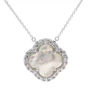 lot 36 image: NEW 1.52 Carat Mother of Pearl & Pav Diamond Four-Leaf Clover Pendant Necklace VIDEO