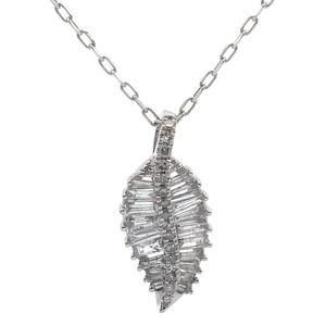 lot 40 image: NEW 0.33 Carat Diamond Baguette Leaf Pendant Necklace in White Gold VIDEO