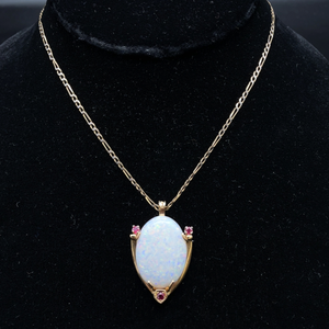 lot 44B image: XL FINE Opal Oval Cabochon BroochPendant in 14k Yellow Gold VIDEO